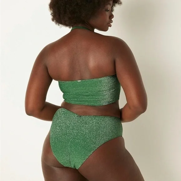 Sparkle Green Shimmer Bandeau Bikini Top halter size XL swim - Picture 4 of 13
